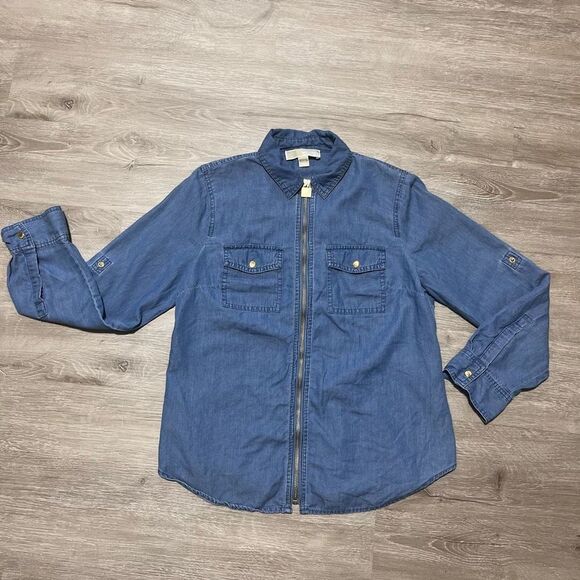 Michael Denim Chambray Zip Front Top Women’s PM - Picture 15 of 16